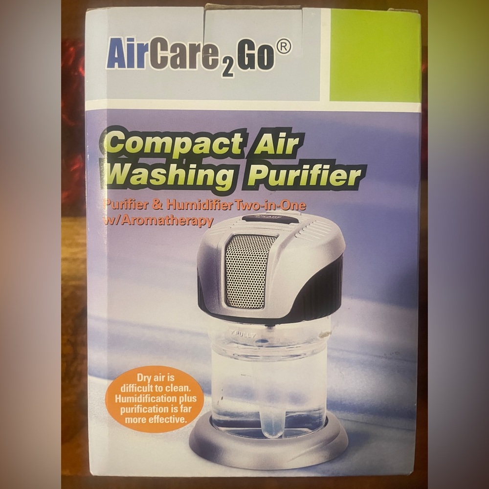 AirCare2Go Compact Air Washing Purifier with car charger New open Box